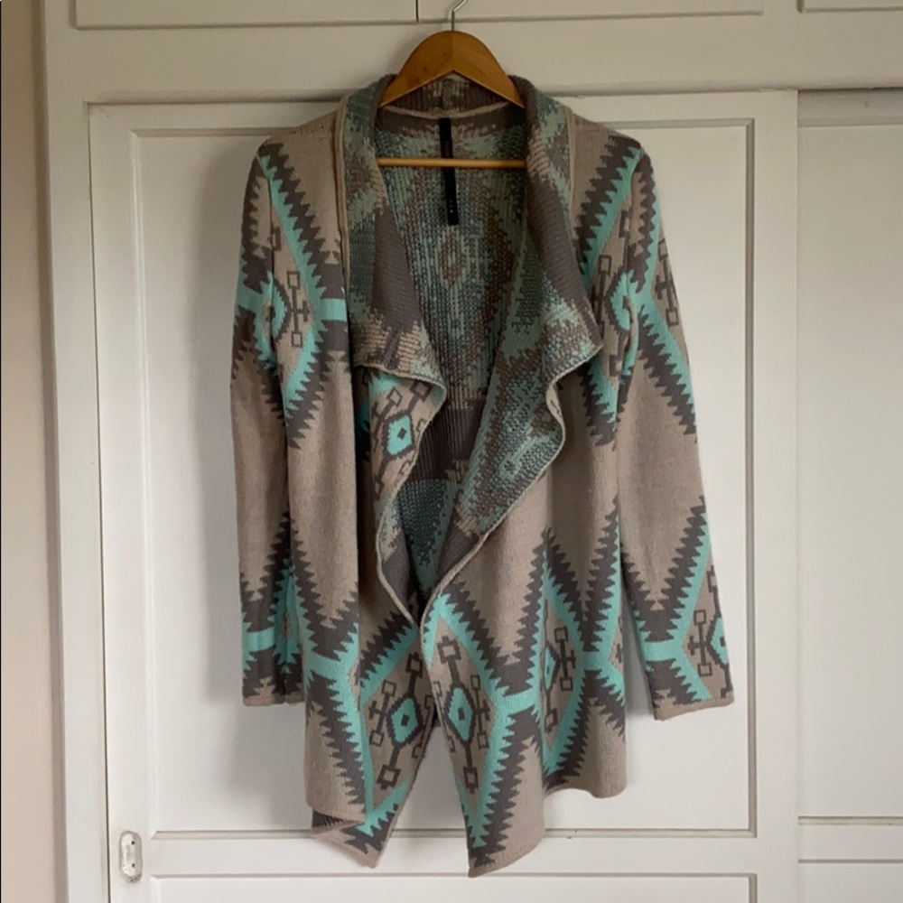 Wool/mohair open front tribal/southwest cardigan